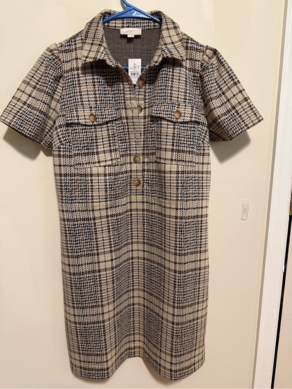 NWT LOFT Outlet Plaid Shift Dress Houndstooth Pocket Mini | Size 8 - Picture 2 of 5